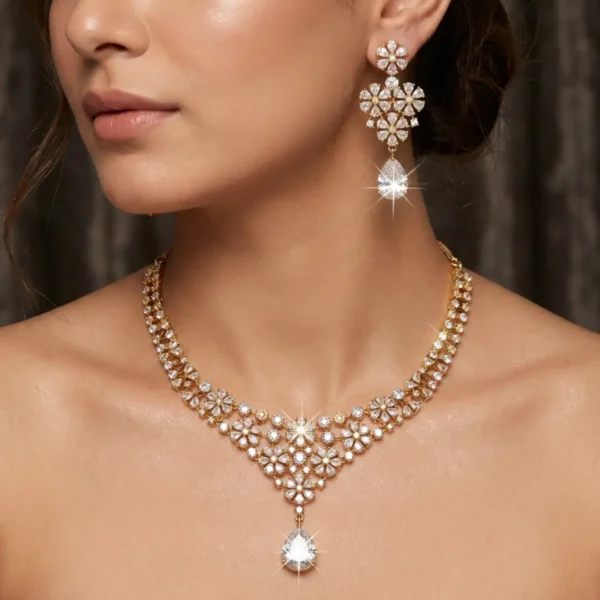 Royal Floral  CZ Partywear Necklace Set