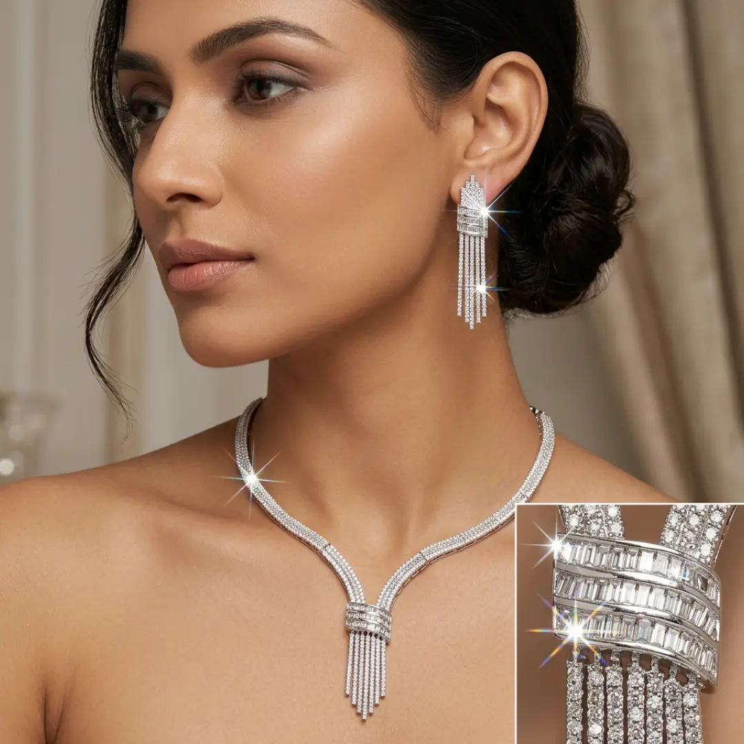 alternative of diamond necklace set 4 Baguette CZ Partywear Necklace Set