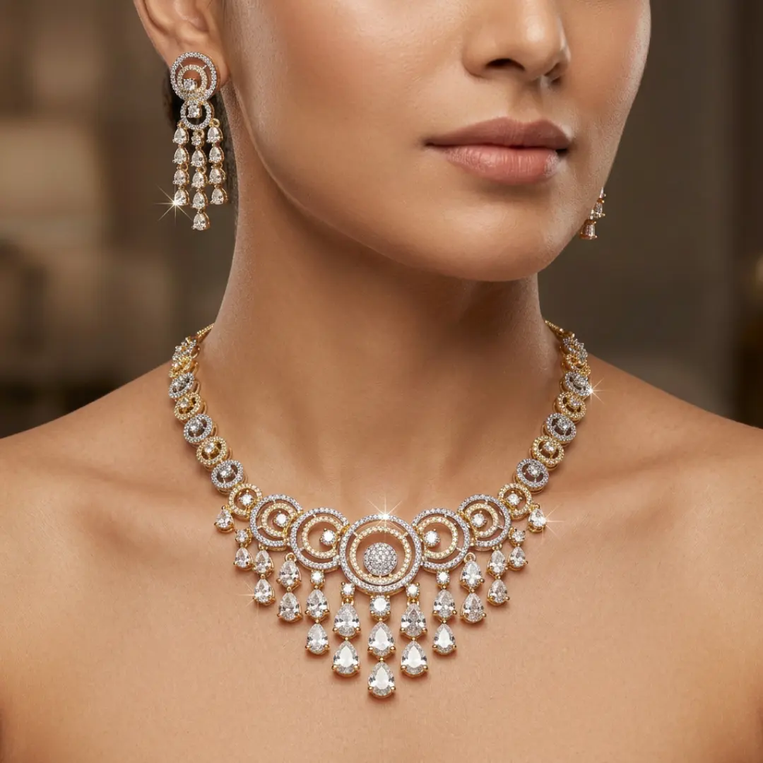 alternative of diamond necklace set 6 American Diamond Partywear Necklace set