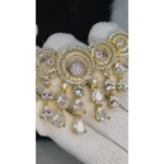 Circular Halo & Pear Drop American Diamond (AD) Partywear Necklace Set - Image 2